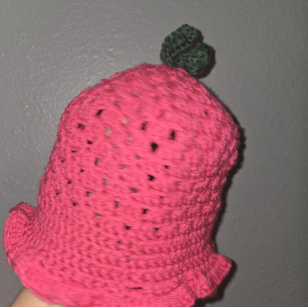 Girl's Raspberry Crochet Bucket Hat - Picture 10 of 15